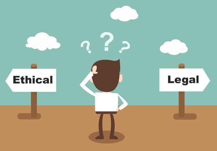 Ethics law legal ethical between difference vs conduct do business does differences rules regulation system circle comparison which